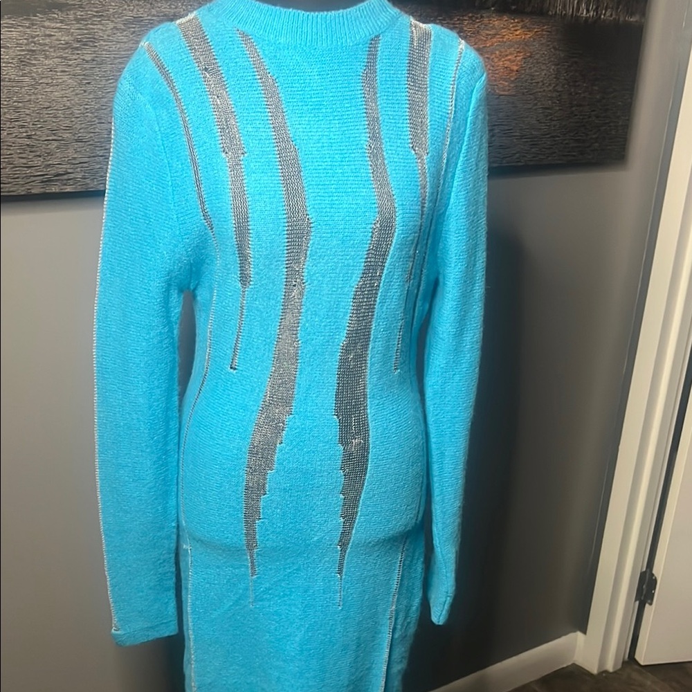 Private Label Blue and Gray Long Sleeve Dress